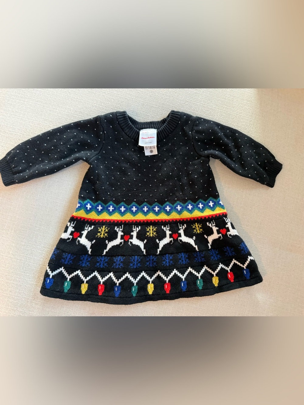 Hanna Andersson Girls' Black Reindeer Knit Dress 0-3 months